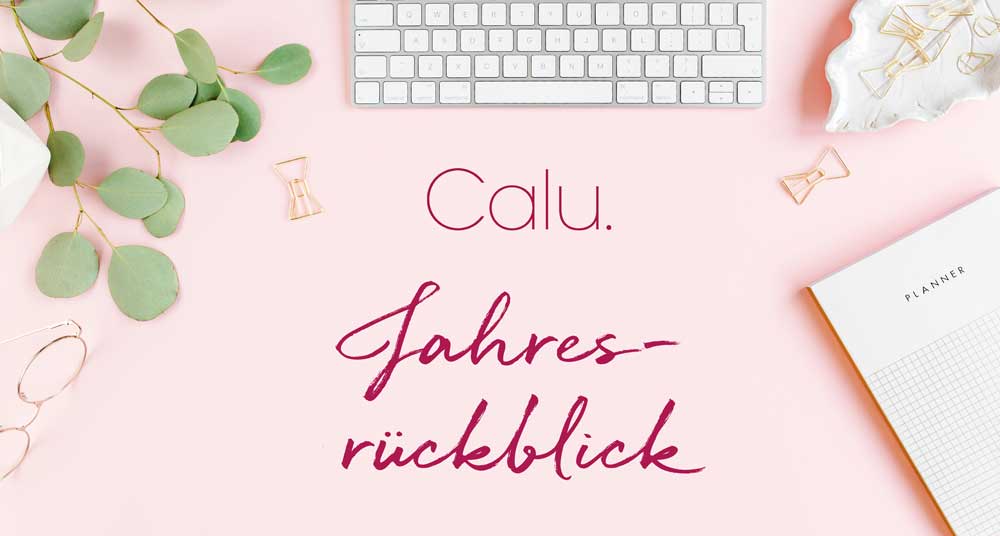 Rosa Schreibtischhintergrund auf dem Calu Jahresrückblick steht