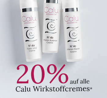 20 % Rabatt auf alle Calu Wirkstoffcremes: N° 4a Hydro Vital, N° 4b Vitamin Balance und N° 4c Intensiv Repair.