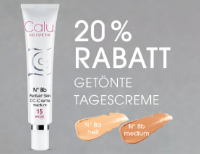 „Produktabbildung einer Calu getönnten Tagescreme: 20% Rabatt.“