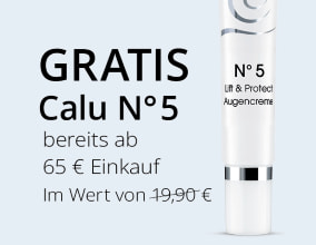 Calu Kosmetik Augencreme Nr. 5 „Lift & Protect“ mit Text: Gratis ab 65 Euro Einkauf, im Wert von 19,90 Euro.
