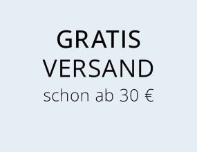 Textgrafik mit der Aufschrift „Gratis Versand schon ab 30 Euro“ auf hellem Hintergrund.